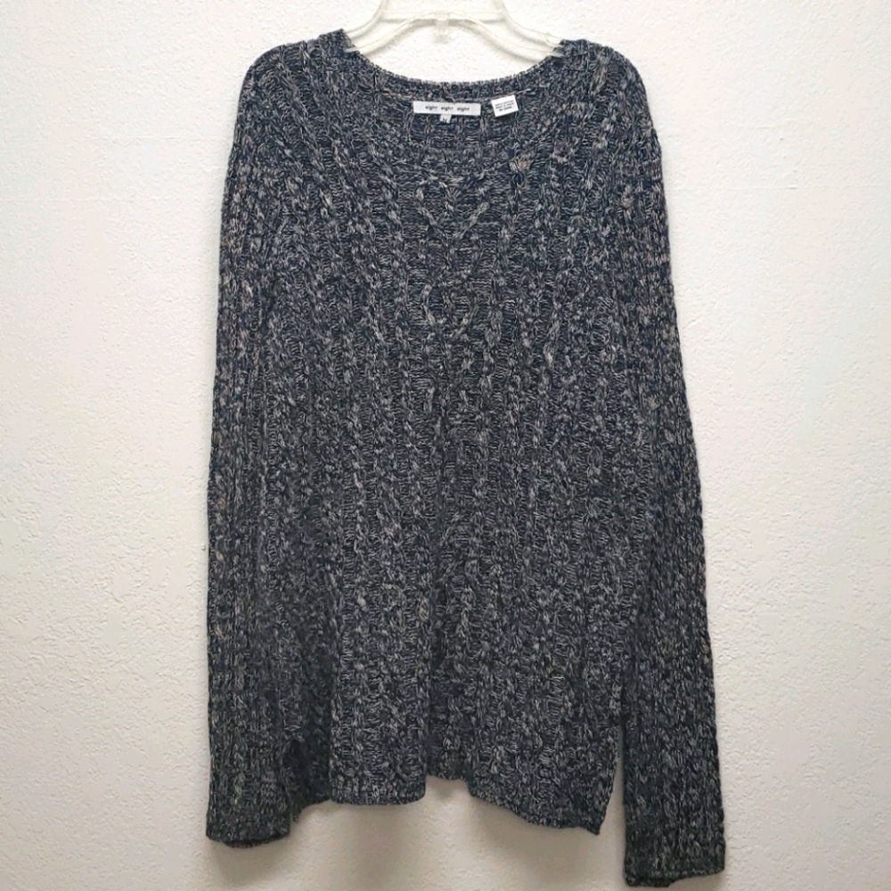 Long blue tan cream cotton sweater EUC Medium